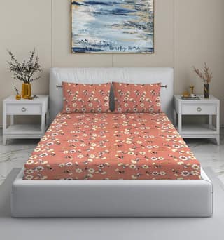 Quirky Home Fantasy Collection Premium Cotton Blend 180 TC Fitted Double Wrinklefree Bedsheet with 2 Pillow Covers, Pink Floral