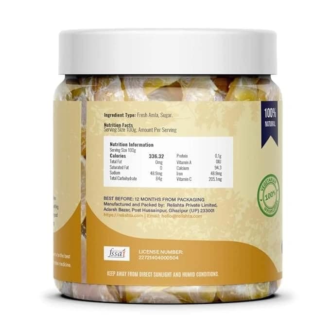 Relishta 100% Natural Premium Amla Sweet Candy - Handcrafted Original Recipe & Traditional Taste. 250gm view 2