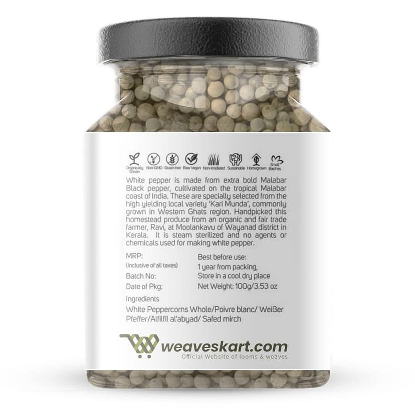 Premium Special Extra Bold White Peppercorns Whole – 100 gm (Single Origin, Farm Direct Produce, Organically Grown & Made in small batches) view 2