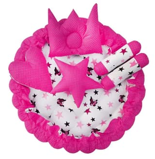 LOREM 5 Pillows & Round Shape Cotton Baby Bed for 0-1 Year BB01-04-11