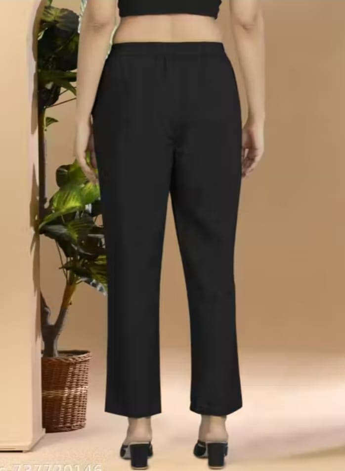 Women's Black Solid Formal Flat Front Trousers view 2