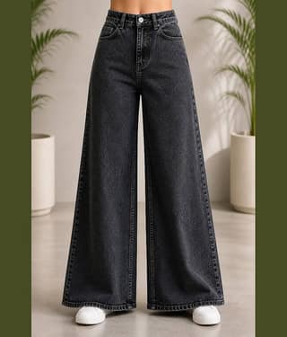 Aarika Women's Wide Leg Mid-Rise Jeans ( Light Blue )