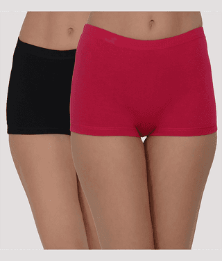 Leading Lady Pack of 2 Cotton Solid Women's Boy Shorts ( Maroon )
