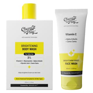 Chemist At Play Brightening Body Wash | Glowing Skin Vitamin C Bodywash 236ml + 30x Vitamin C Face Wash | Cleans Oil & Dirt | Fades Dark Spots | For All Skin Types - 100ml Chemist At Play Brightening Body Wash | Glowing Skin Vitamin C Bodywash 236ml + 30