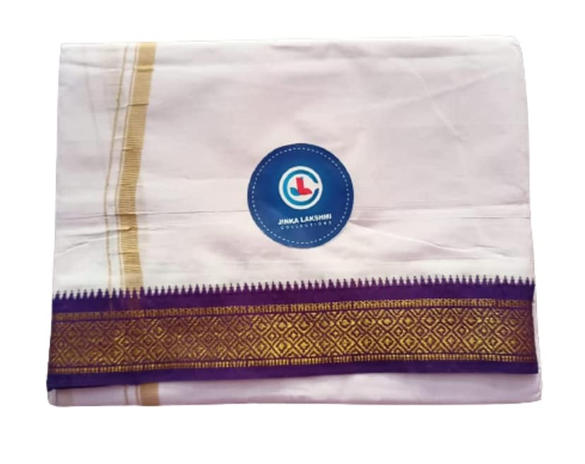 Jinka Lakshmi Collections 100% Handloom Cotton Dhoti With Zari Border Up and Down 4 Meters Unstitched Pack of 2 (Multicolor-3) view 2