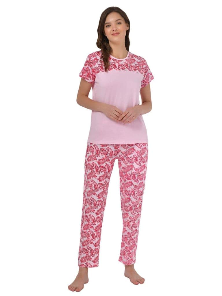 Klamotten Women's Baby Pink Allover Printed Top Pyjama Set N32Rb view 2