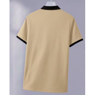 Ausk Mens Beige, Black Solid Cotton Blend Polo T-Shirt view 2