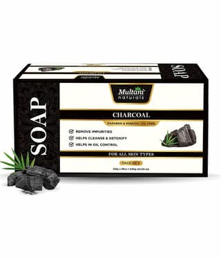 Multani Naturals Charcoal Soap For Men & Women Detoxes, Cleanses Skin, Minimizes Pores, Blackheads & Blemishes 125gm (Pack of 5)