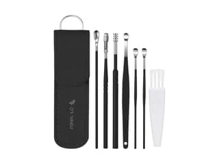 Dr Vaku Reusable EarWax Removal Cleaning Tool Kit (Set of 7) Stainless Steel With Storage Case - Black