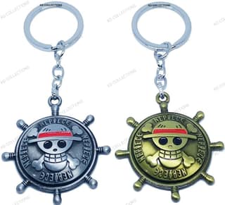 KD COLLECTIONS Combo of Anime Skull Ship Steering Wheel Revolving Rotating Keychain – Golden Grey Color – Pack of 2 Keychains