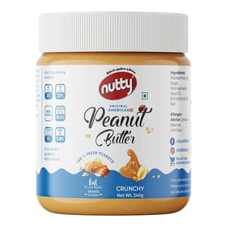 Nutty Crunchy Peanut Butter 340g, 100% Non-GMO, Vegan, Source of Protein & Dietary Fibre Food, 0% Trans-Fat, Original American Flavored Peanut Butter (340g)