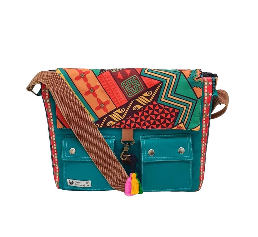 The House of tara Messenger Bags for Women | Teal Laptop Messenger Bag made with Canvas | Fits up to 15.6 Inches Laptop/MacBook | Ladies Crossbody Sling Bag Comes with 2 External Pockets The House of tara Messenger Bags for Women | Teal Laptop Messenger