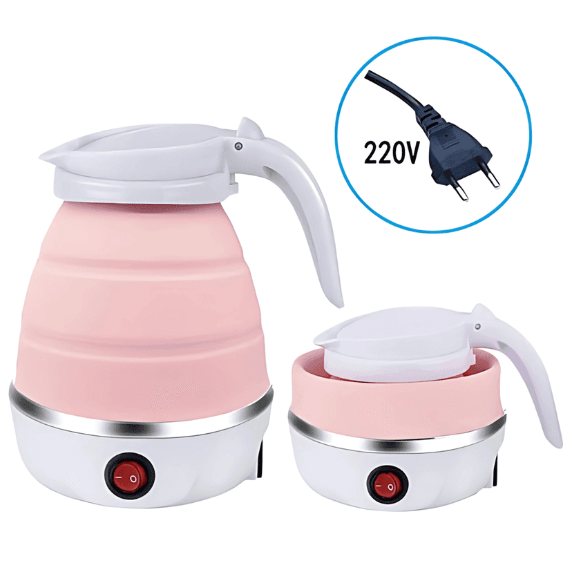 Folding Electric Kettle, Fast Boiling, Portable Electric Kettle, 600ml Boil Dry Protection, 100-240V Food Grade Silicone Foldable Kettle (White, Blue), 600 watts view 2
