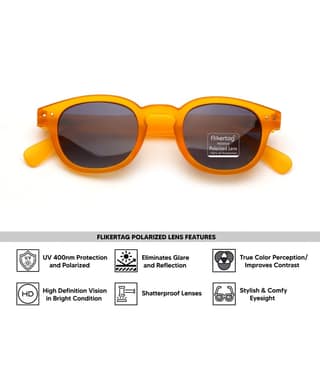 Flikertag Polarized Sunglasses With UV Protection For Men & Women | HD vision with Grey Gradient Lens [FTS 551 F4 Round Matte Orange Frame with Smoke lens, 49mm]