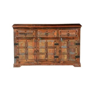 Modern Indian Chrome Reclaimed Wood Sideboard - 3 Drawer Buffet Sideboard