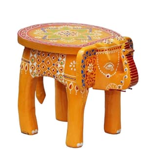 Hitesh Handicrafts - Hand-Crafted and Emboss Colorful Painted Round Wooden Elephant Shape Stool for Home/Office/Living or Bedroom Decor,Decorative Showpiece (8 Inches Height, Yellow)