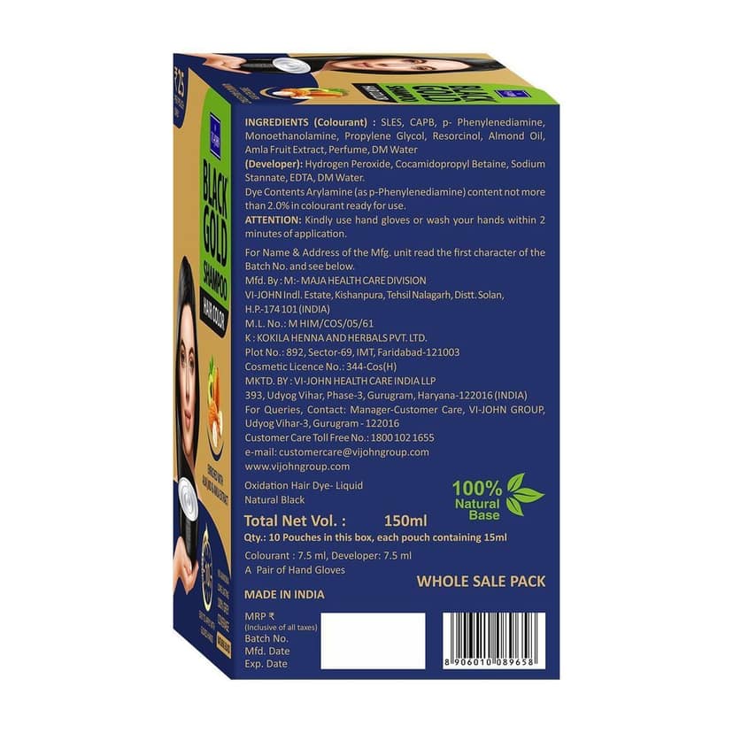 VI-JOHN BLACK GOLD SHAMPOO HAIR COLOUR 150ML (PACK OF 10) view 2