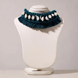 Green Thread & Seashell Handmade Macrame Choker