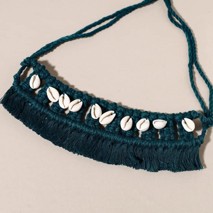 Green Thread & Seashell Handmade Macrame Choker view 2