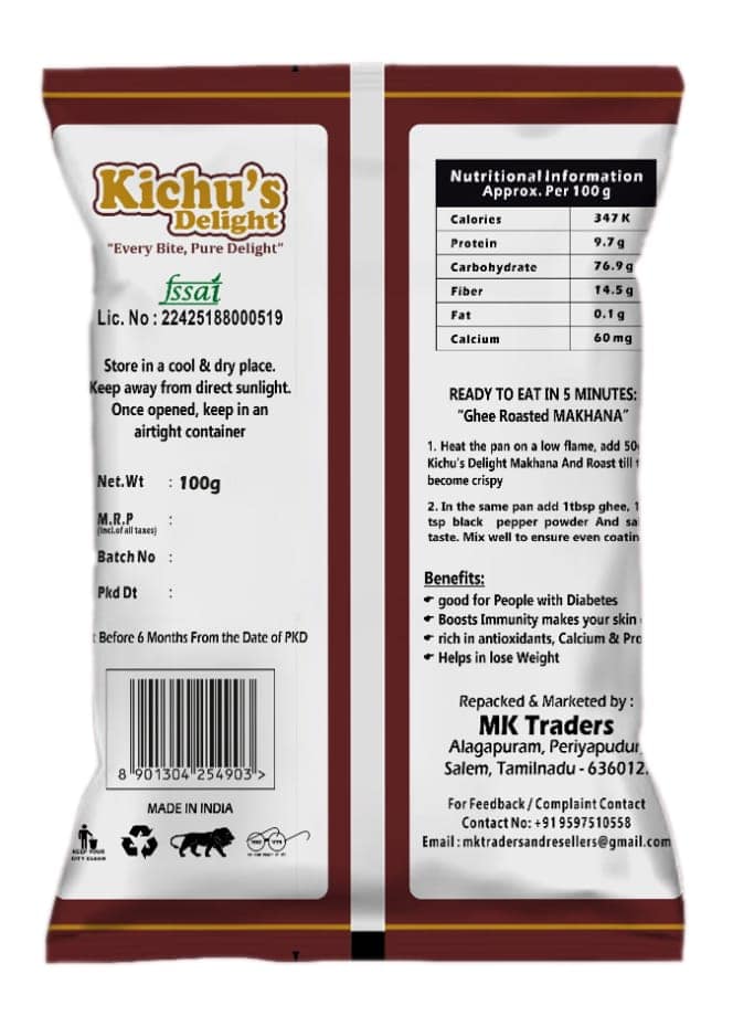 Premium Makhana | Fox Nuts / Phool Makhana / Lotus Seeds, Gluten-Free & Low GI | Rich in Fiber, Protein & Essential Nutrients | Healthy Guilt-Free Snack | Handpicked & Hygienically Processed(100g) view 2