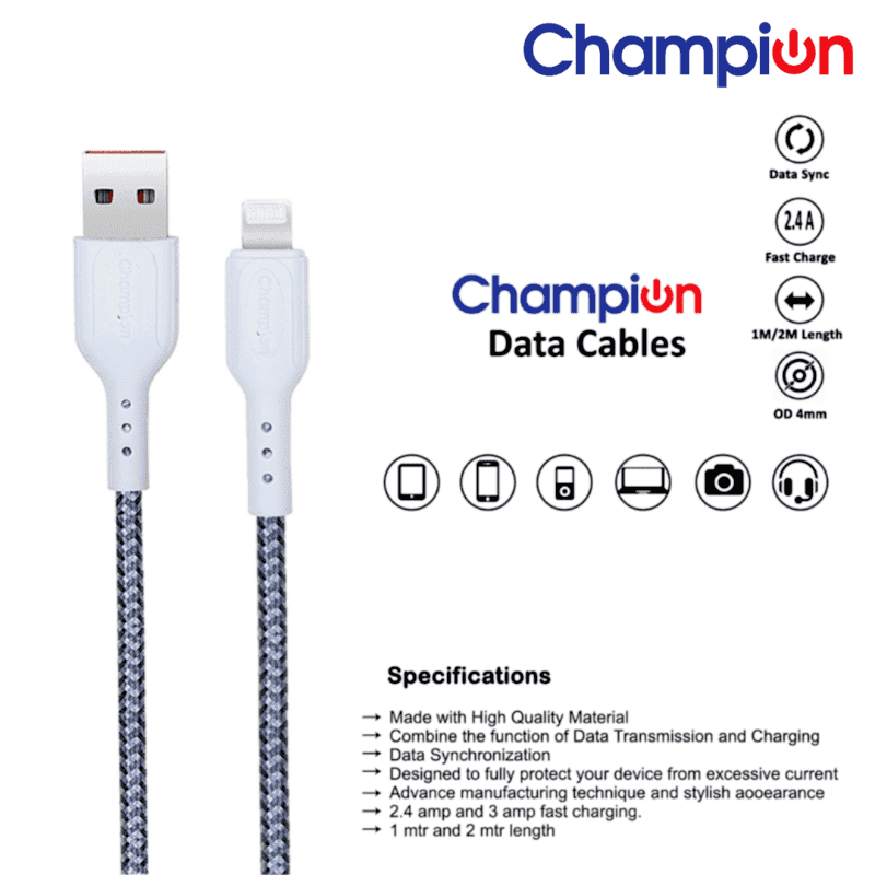Champion USB to Lightning 3Amp Braided 1M view 2