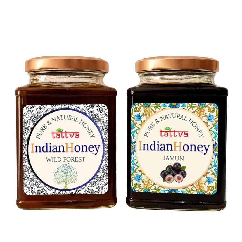 IndianHoney Wild Forest & Jamun Honey Combo (Pack of 2) | Pure & Natural | 1kg (500g Each) | Unprocessed & Unfiltered Natural Sweetener