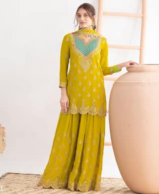Premium Magenta Chinon Palazzo Suit for Women Wear