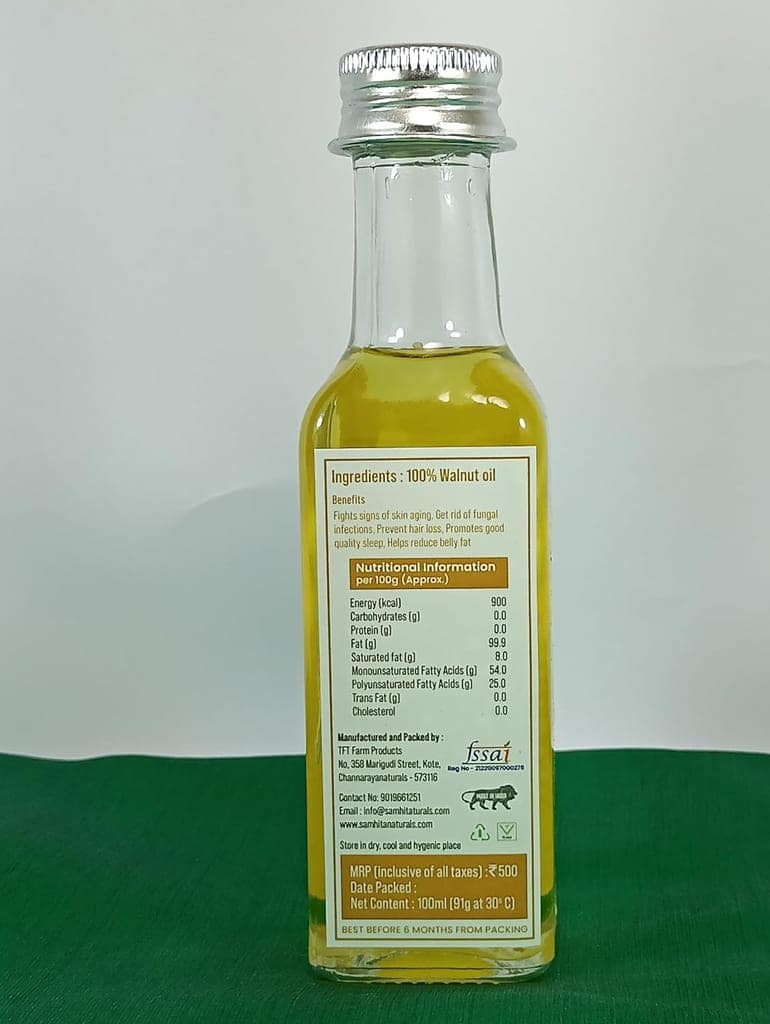 Pure Walnut Oil 100% Natural OIL WOOD PRESSED COLD PRESSED UNFILTERED FOR Intensive for Face, Body, Hair Care, plant based Omega - 3 Fatty Acids (100 ml) view 2