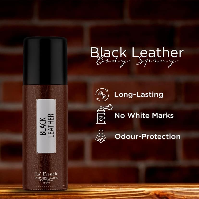 Black Leather Deodorant 150ml For Men | Fresh Amber Woody and Musky Fragrance view 2