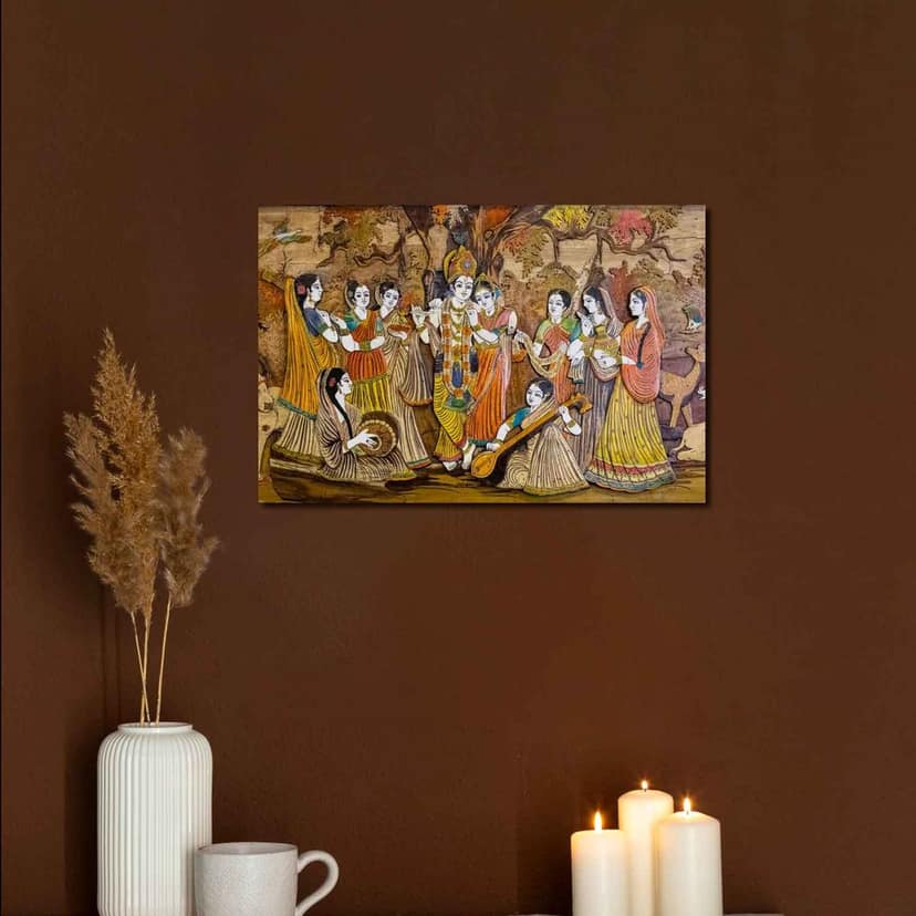 KRISHNA LEELA PAINTING 24in X 16in WITH BLACK FRAME