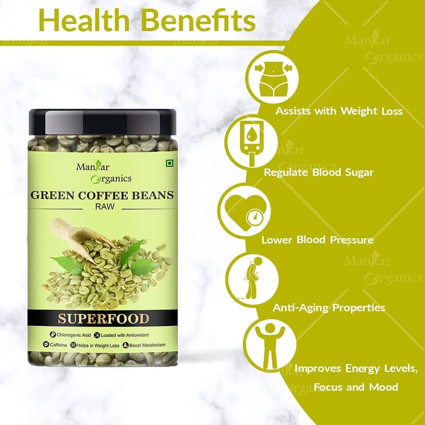 ManHar Organics Columbian Green Coffee Beans 625gm Jar -Natural Immunity Booster and Weight Management Partner (Pack of 2,475gm + 150gm) view 2