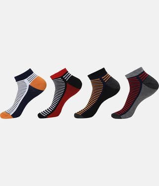 Kolor Fusion Cotton Blend Men's Striped Multicolor Ankle Length Socks ( Pack of 4 )
