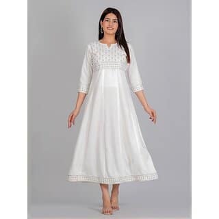 Radhika Fashion White Viscose Solid Stitched Dress For Woman
