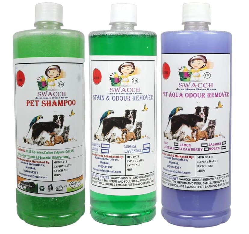 Swacch Shampoo (Neem Alovera) + Deodorizer (Lavender) + Stain Remover (Mogra) (1 Litre) (Pack of 3) view 2
