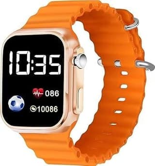 T800 Ultra Smart Watch with Orange Strap, Bluetooth Connectivity, Fitness Tracking, HD Display