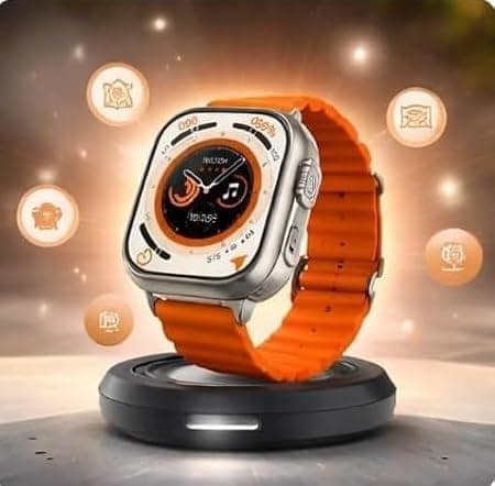 T800 Ultra Smart Watch with Orange Strap, Bluetooth Connectivity, Fitness Tracking, HD Display view 2