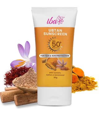 Iba Ubtan Sunscreen, SPF 50 PA++++ with Tumeric, Saffron, Sandalwood, For UVA & UVB Protection, 50g, (Pack of 1)