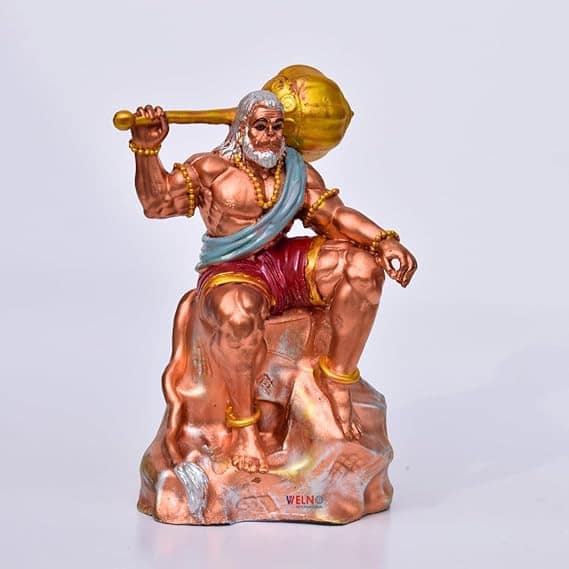 WELNO, Big Face Bahubali Hanuman Idol Sitting on Mountain, Home Decor Item Hanuman Murti Statue view 2