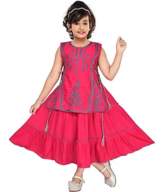 M.MONGELA DRESSES Cotton Blend A-line Dress For Girls ( Pack of 1 , Pink )
