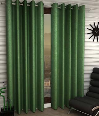 Panipat Textile Hub Solid Semi-Transparent Eyelet Window Curtain 7 ft Pack of 2 -Green