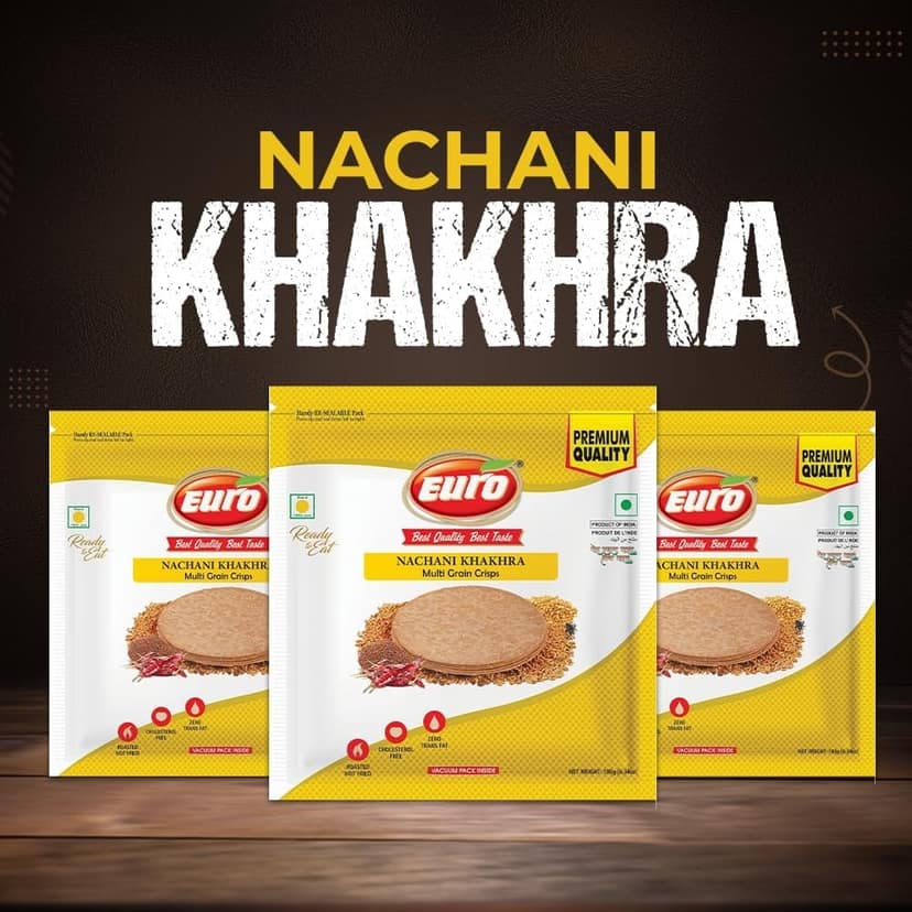 Euro Nachani Khakhra 180Gm Pack of 4|Roasted Not Fried | Cholesterol Free | Zero Transfat |Vacuum-Sealed for Freshness | Authentic Gujarati Snack, Ideal for Tea Time | Healthy Khakhra Options| Healthy Snacking view 2