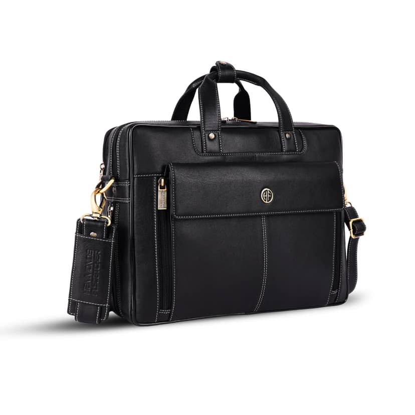 HAMMONDS FLYCATCHER Genuine Leather Office Bag for Men, 15.6" Professional Leather Laptop Bag for Men for Office, Travel, Daily Use, Adjustable Strap & Multi Compartments, 1 Year Warranty - Onyx Black HAMMONDS FLYCATCHER Genuine Leather Office Bag for Me