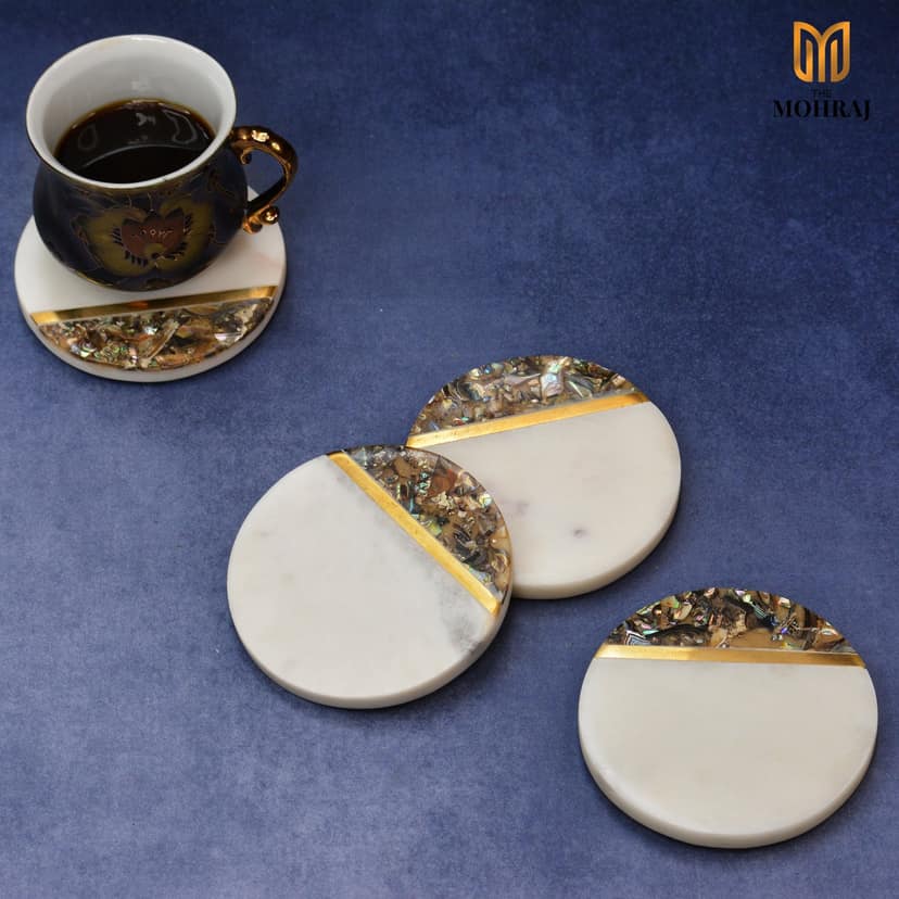 The Mohraj Abalone Shell Marble Coasters Set of 4