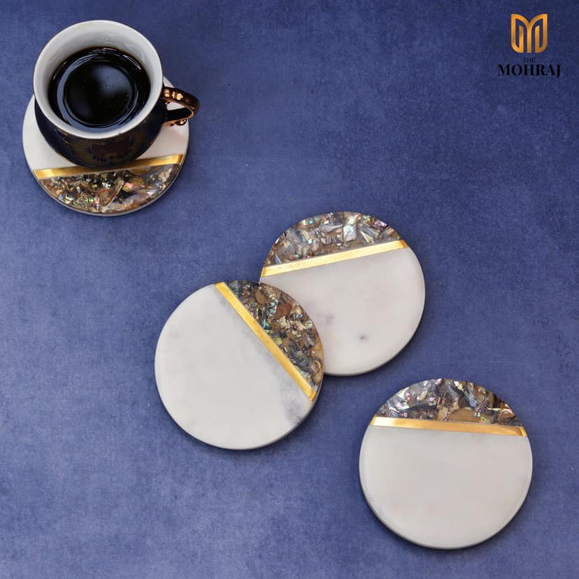 The Mohraj Abalone Shell Marble Coasters Set of 4 view 2