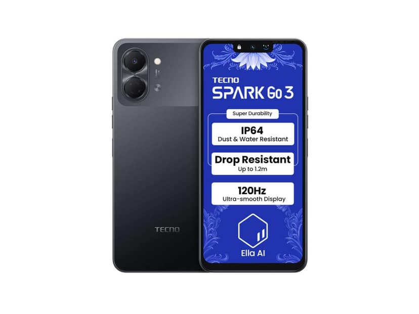 Tecno Spark Go 3 Smartphone, 4GB RAM, 64GB Storage - Ink Black