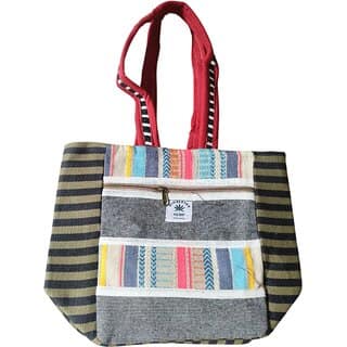 Handcrafted Multicolor Hemp Tote Bag with Front Zipper Pocket