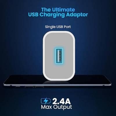 Portronics Adapto 12 2.4A 12W Fast Wall Charger for iPhone 11/Xs/XS Max/XR/X/8/7/6/Plus, iPad Pro/Air 2/Mini 3/Mini 4, Samsung S4/S5, and More(White) view 2