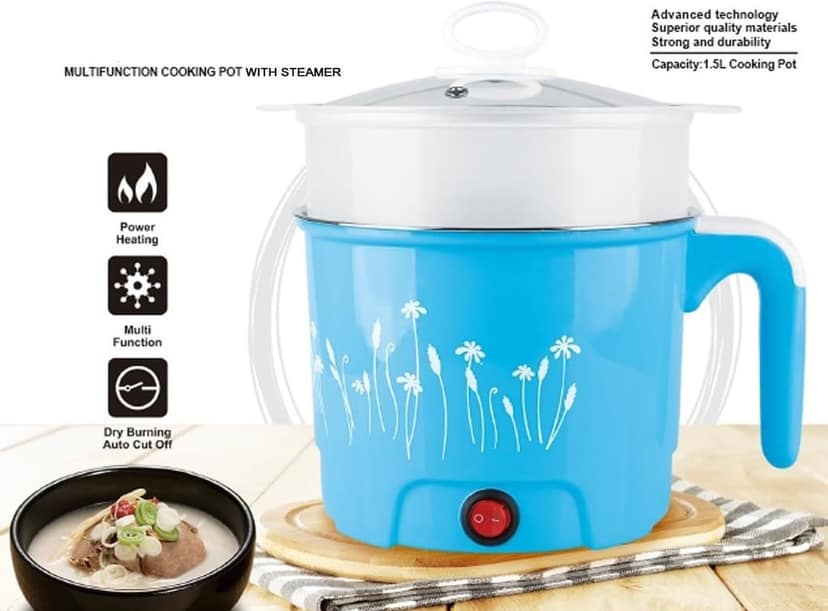 ND BROTHERS 1.5 Litre Electric Cooker | Travel Cooker | Stainless Steel Lid | Cool Touch Handles | Detachable Power Cord - Multicolor view 2