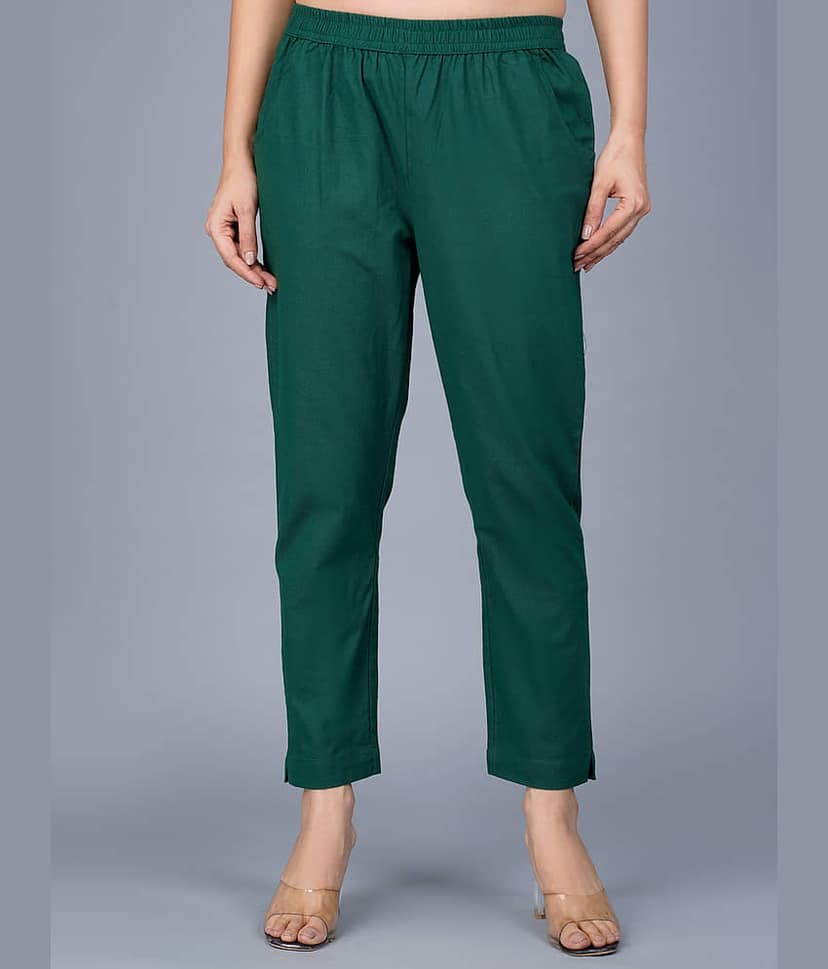 QuaClo - Green Cotton Regular Women's Casual Pants ( Pack of 1 )