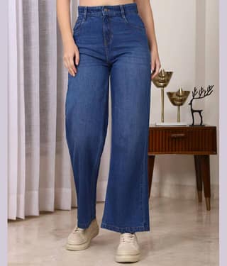 AngelFab Women's Wide Leg High-Rise Jeans ( Blue )